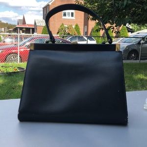 Vintage 1950s black leather satchel